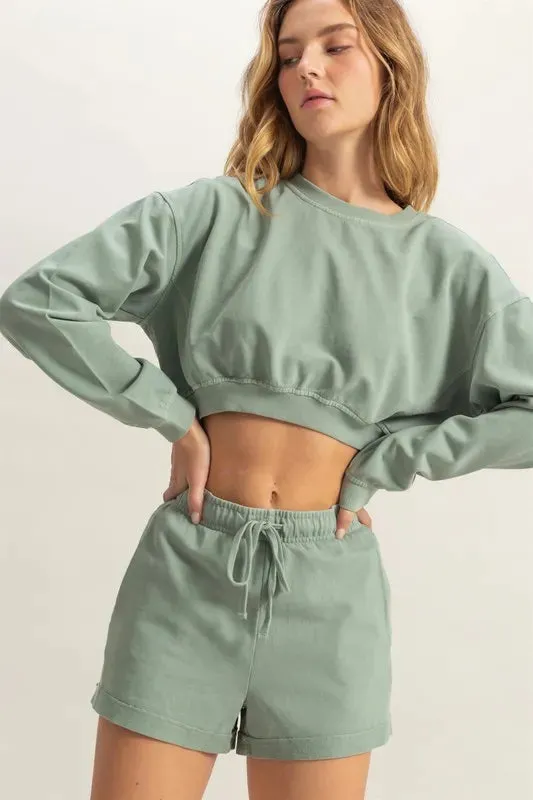 Crew Neck Long Sleeve Crop Sweatshirt sold by Body Central