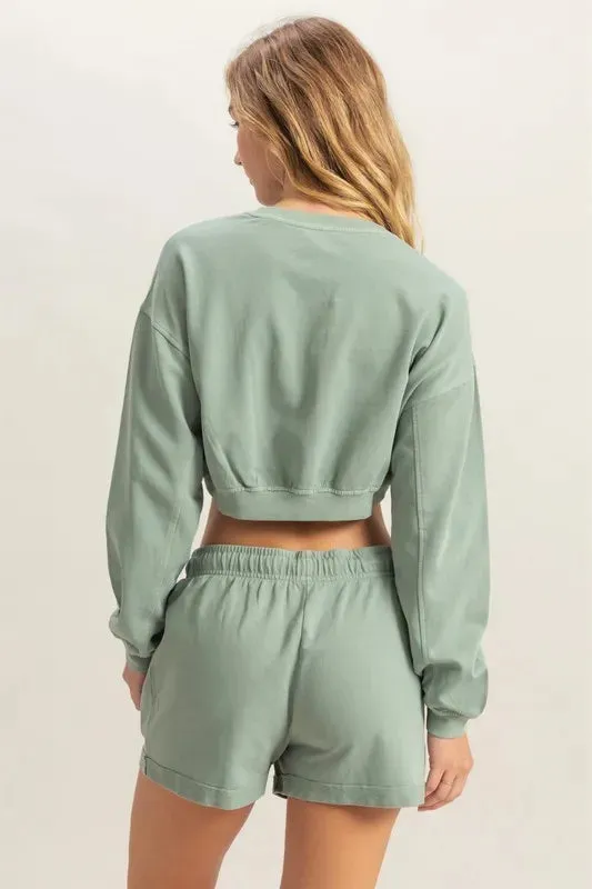 Crew Neck Long Sleeve Crop Sweatshirt sold by Body Central product image thumbnail 3