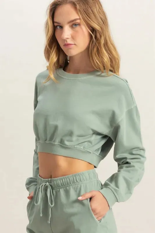 Crew Neck Long Sleeve Crop Sweatshirt sold by Body Central product image thumbnail 2