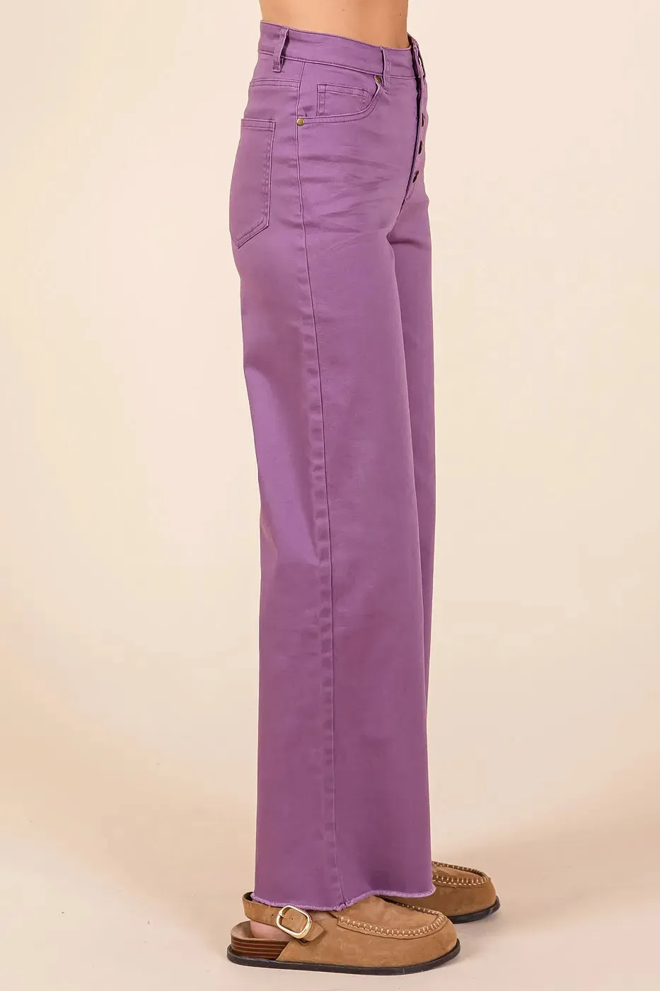 Twill High Waisted Button Fly Wide Leg Pants sold by Body Central product image thumbnail 2