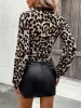 Lace Detail Leopard V-Neck Long Sleeve Top sold by Body Central