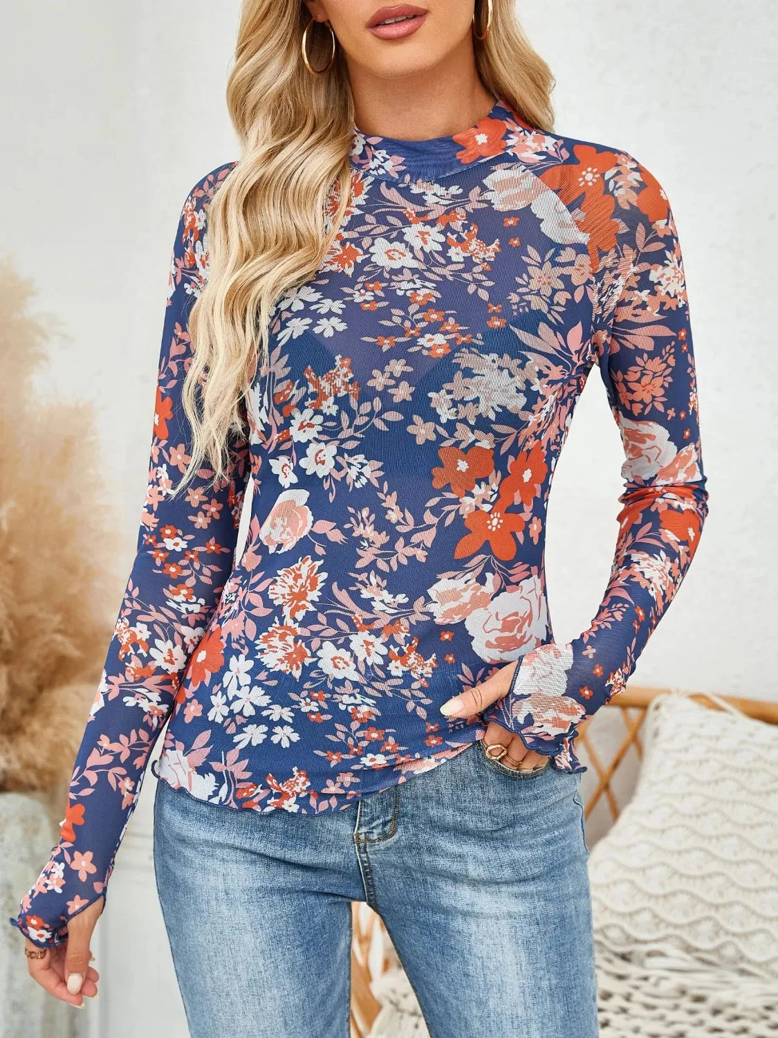 Floral Mock Neck Long Sleeve Top sold by Body Central product image thumbnail 3