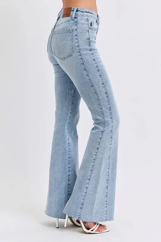 Full Size Mid Rise Rhinestone Side Panel Detail Flare Jeans Plus Size sold by Body Central product image thumbnail 2