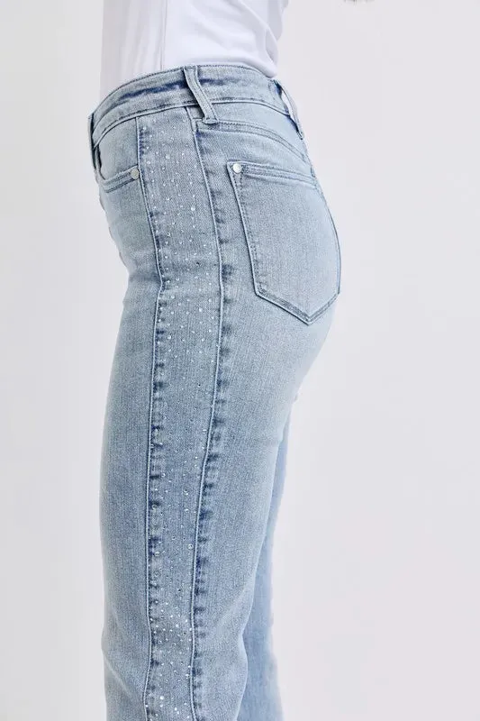Full Size Mid Rise Rhinestone Side Panel Detail Flare Jeans Plus Size sold by Body Central product image thumbnail 5