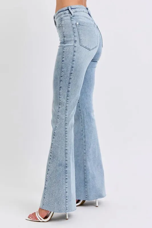 Full Size Mid Rise Rhinestone Side Panel Detail Flare Jeans Plus Size sold by Body Central product image thumbnail 4