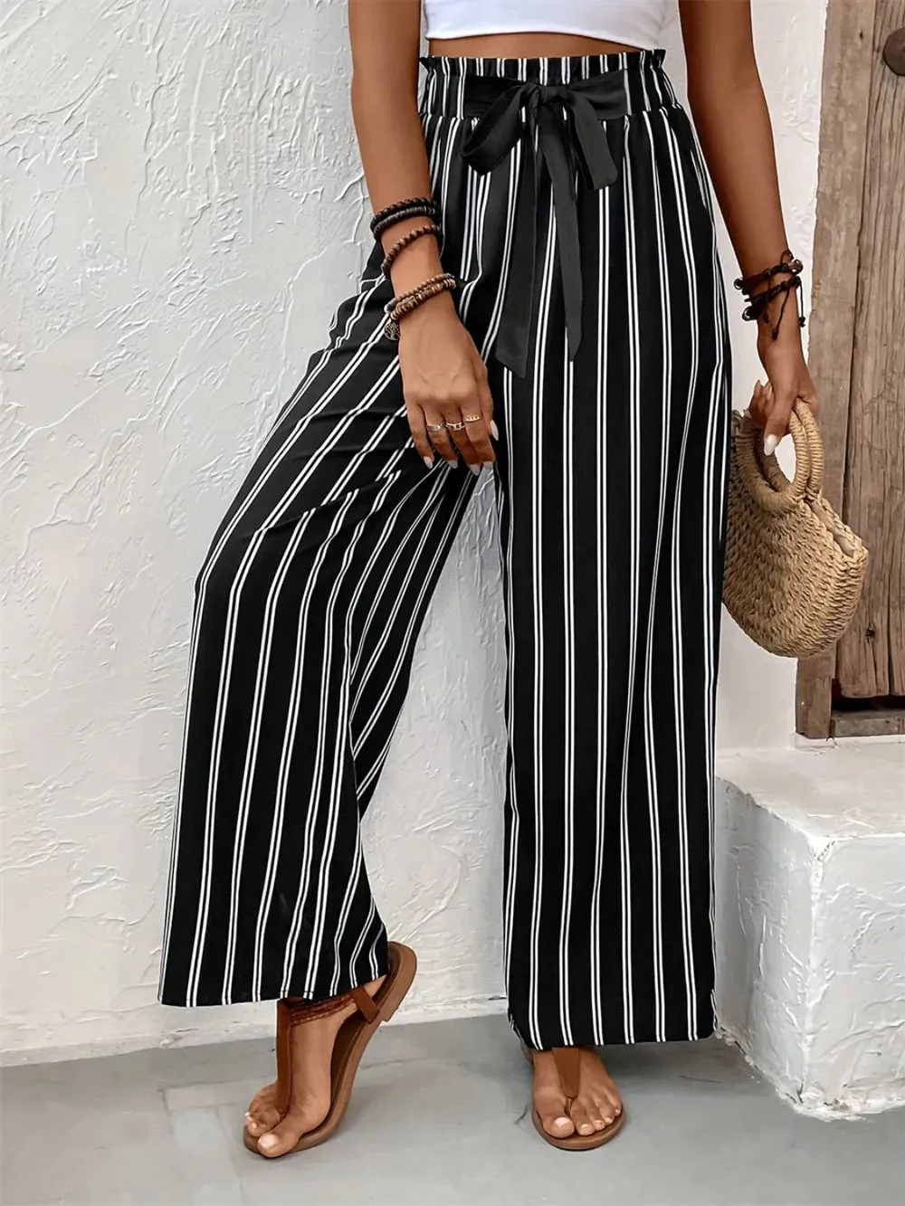 Striped High Waist Wide Leg Pants sold by Body Central product image thumbnail 4