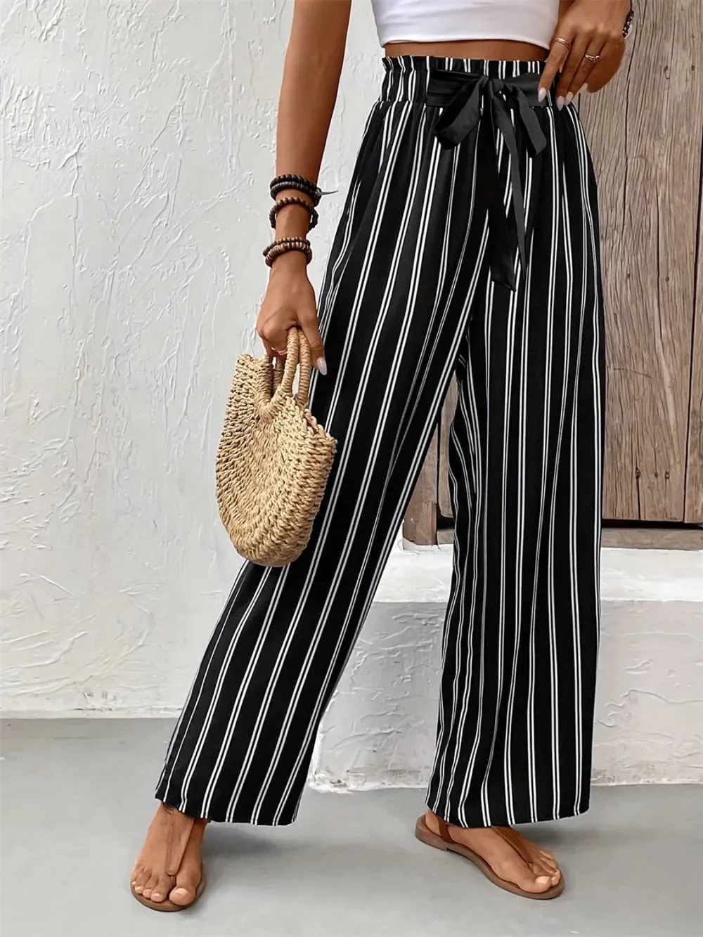 Striped High Waist Wide Leg Pants sold by Body Central product image thumbnail 3