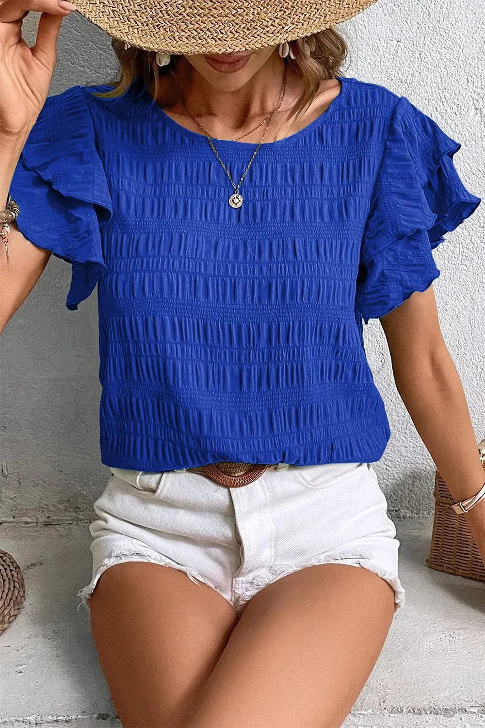Round Neck Ruffle Sleeve Blouse sold by Body Central product image thumbnail 2