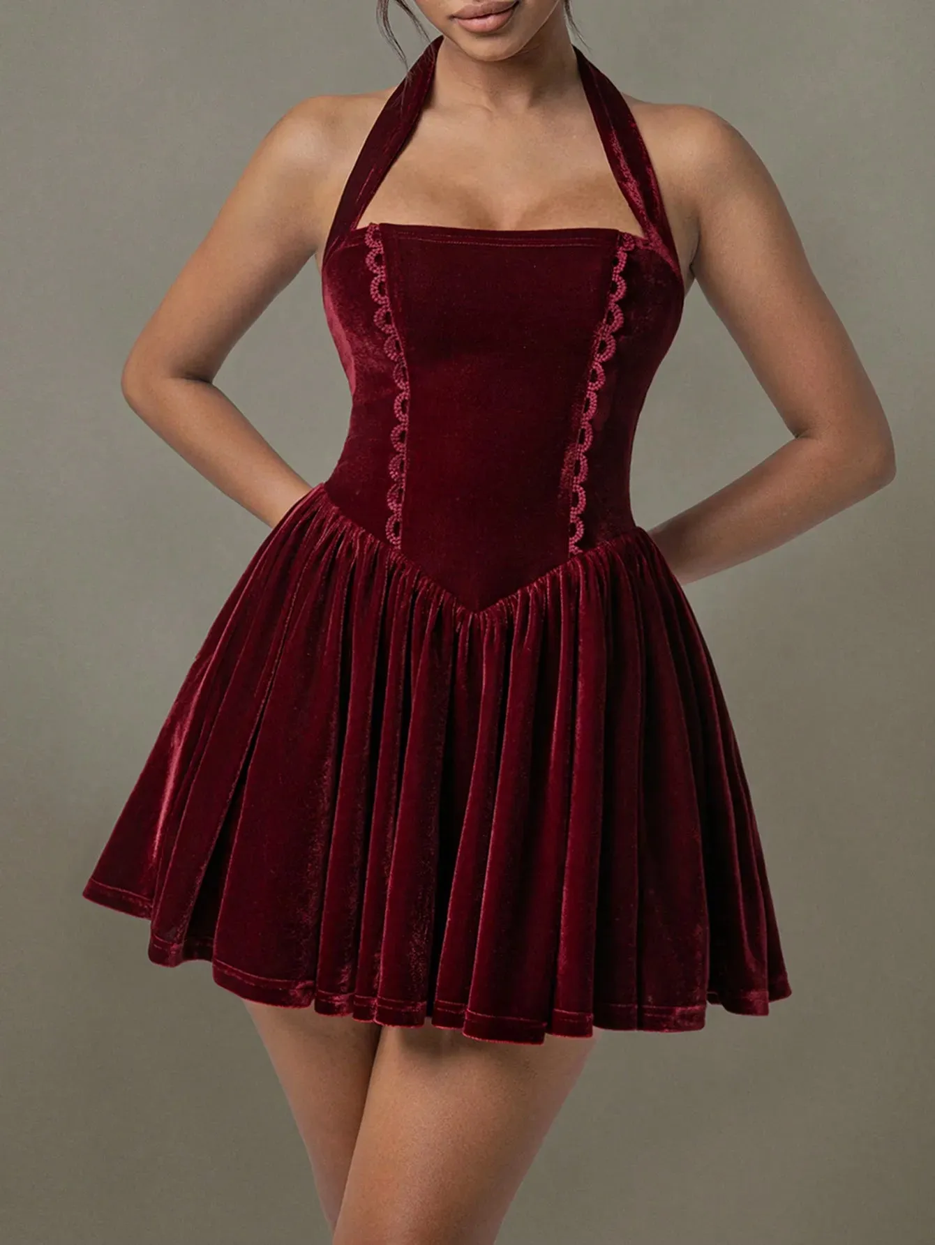 Velvet Halter Skater Dress sold by Body Central