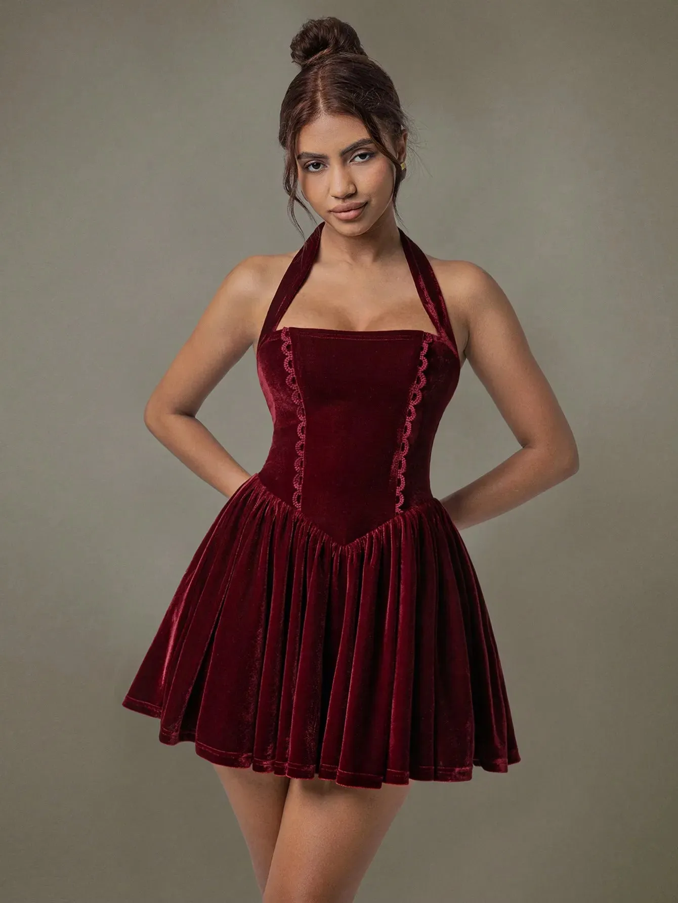 Velvet Halter Skater Dress sold by Body Central product image thumbnail 3