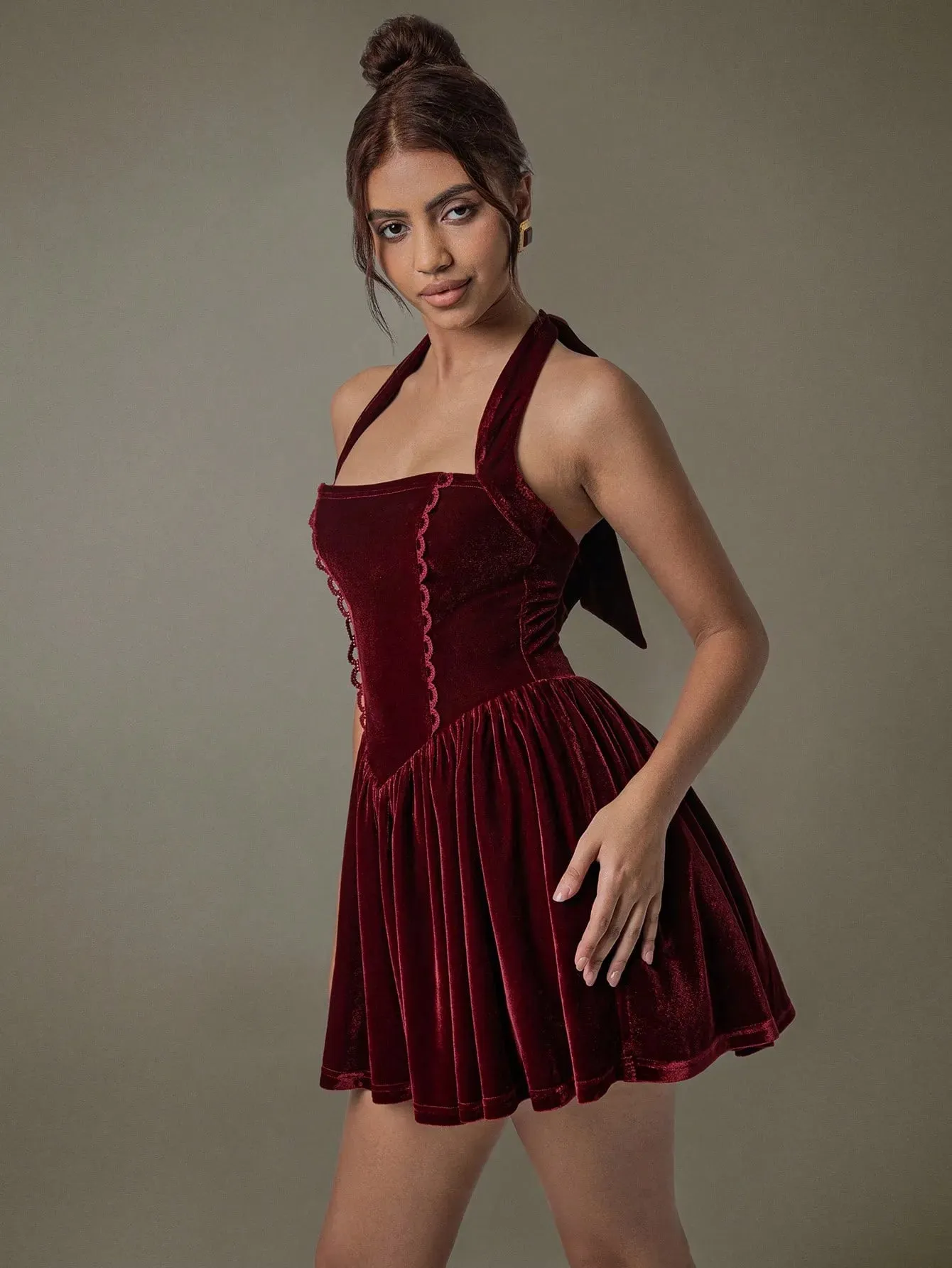 Velvet Halter Skater Dress sold by Body Central product image thumbnail 4