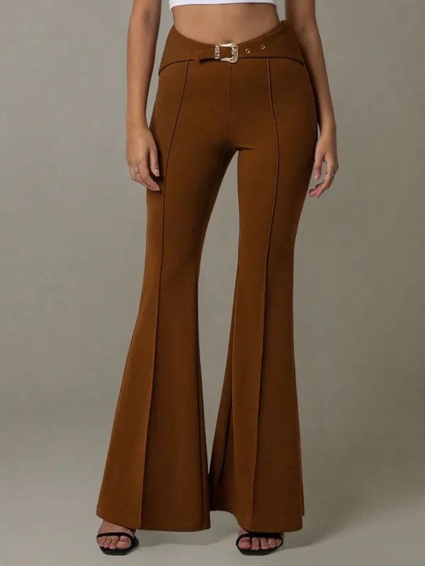 High Waist Flare Pants with Buckle Belt sold by Body Central