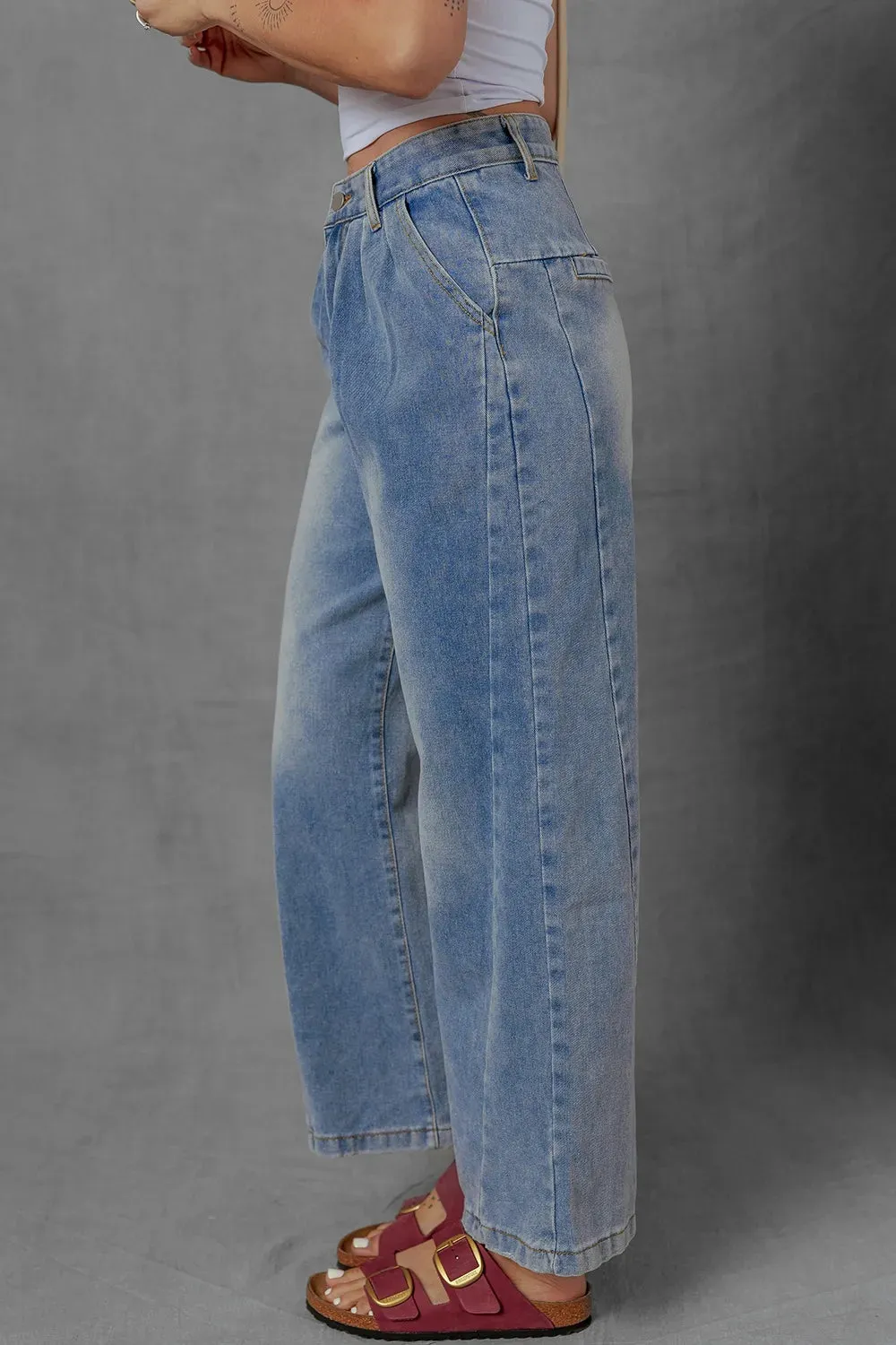 High-Waist Wide Leg Pleated Denim Jeans sold by Body Central product image thumbnail 3
