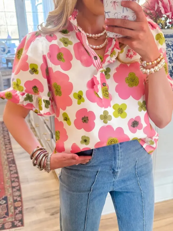 Floral Print Short Sleeve Blouse sold by Body Central