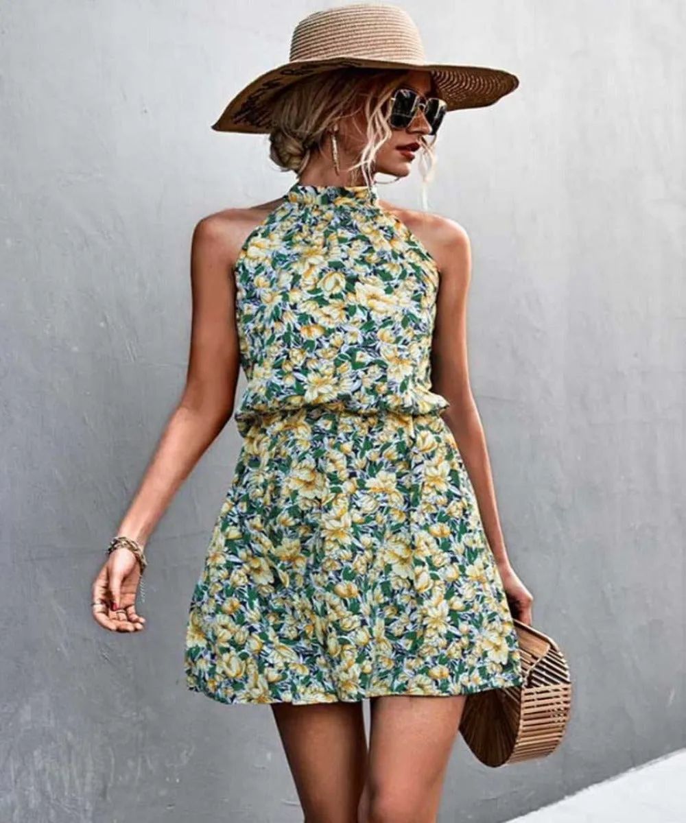 Short Mini Halter Boho Floral Dress sold by Body Central product image thumbnail 2