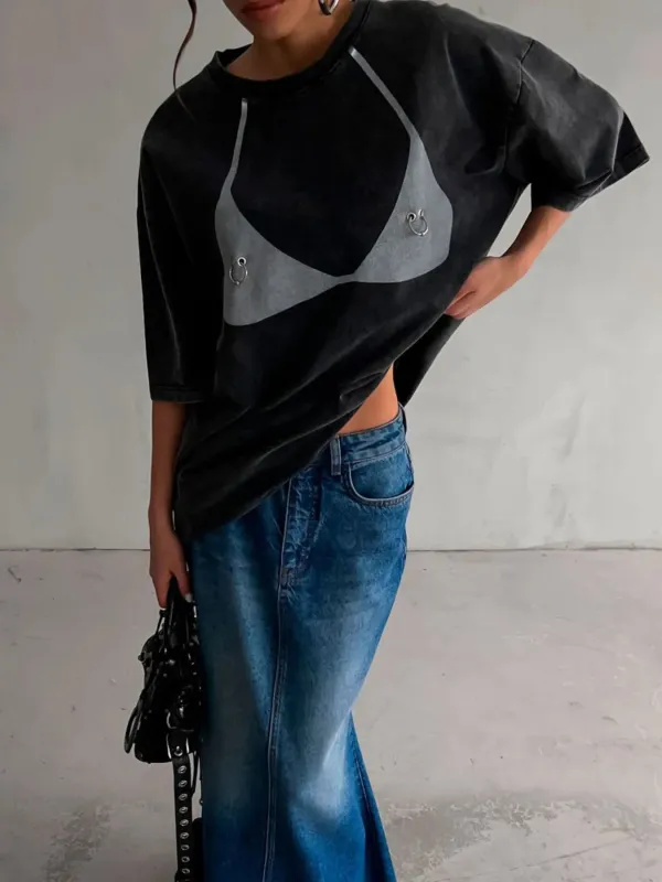 Oversized Graphic Round Neck Short Sleeve T-Shirt sold by Body Central