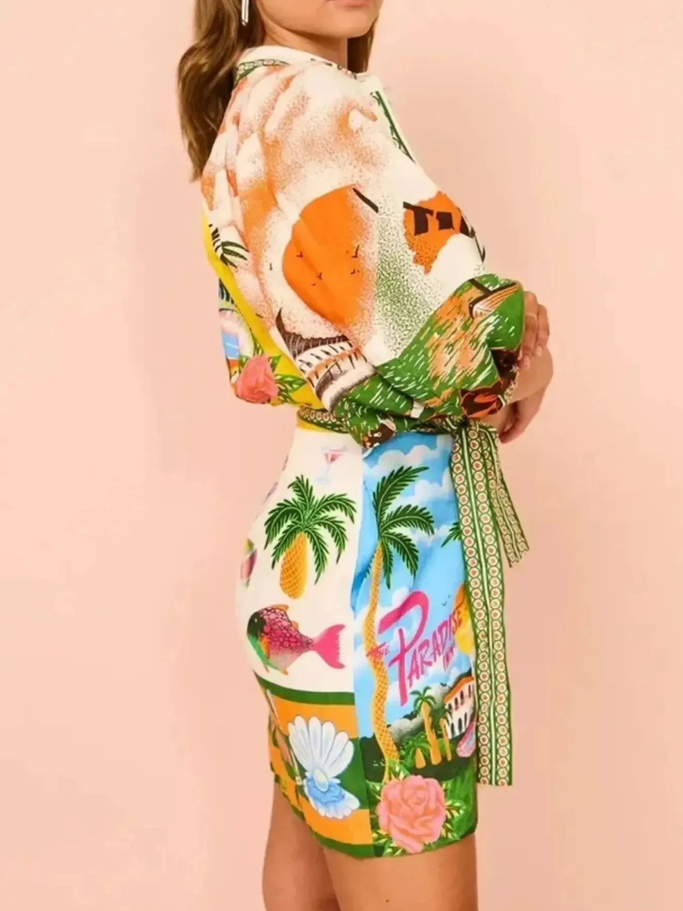 Tropical Print Button Up Shirt Dress sold by Body Central product image thumbnail 3