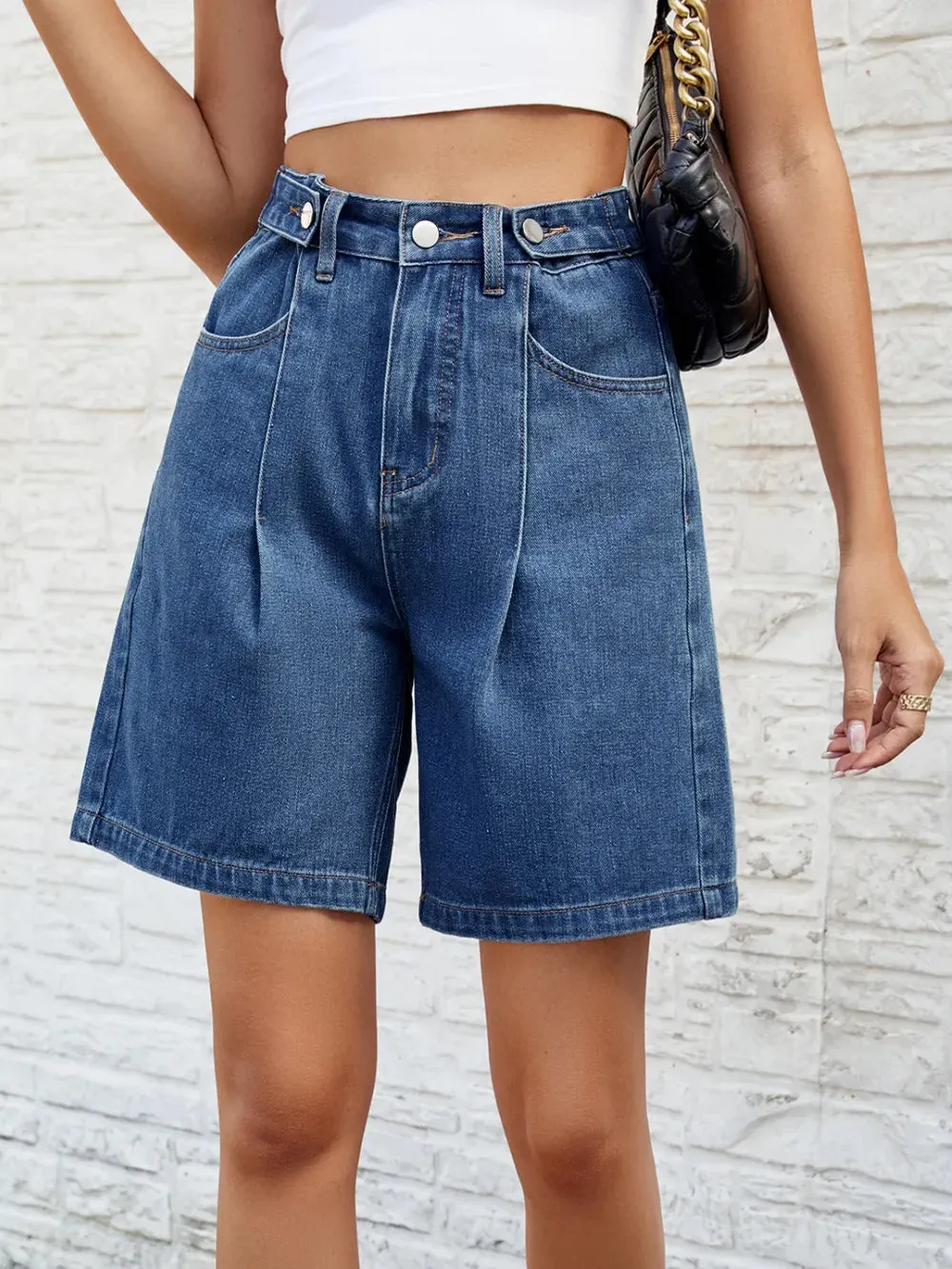 High Waist Denim Shorts with Pockets sold by Body Central product image thumbnail 4