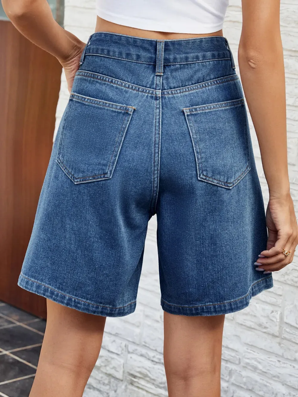 High Waist Denim Shorts with Pockets sold by Body Central product image thumbnail 3