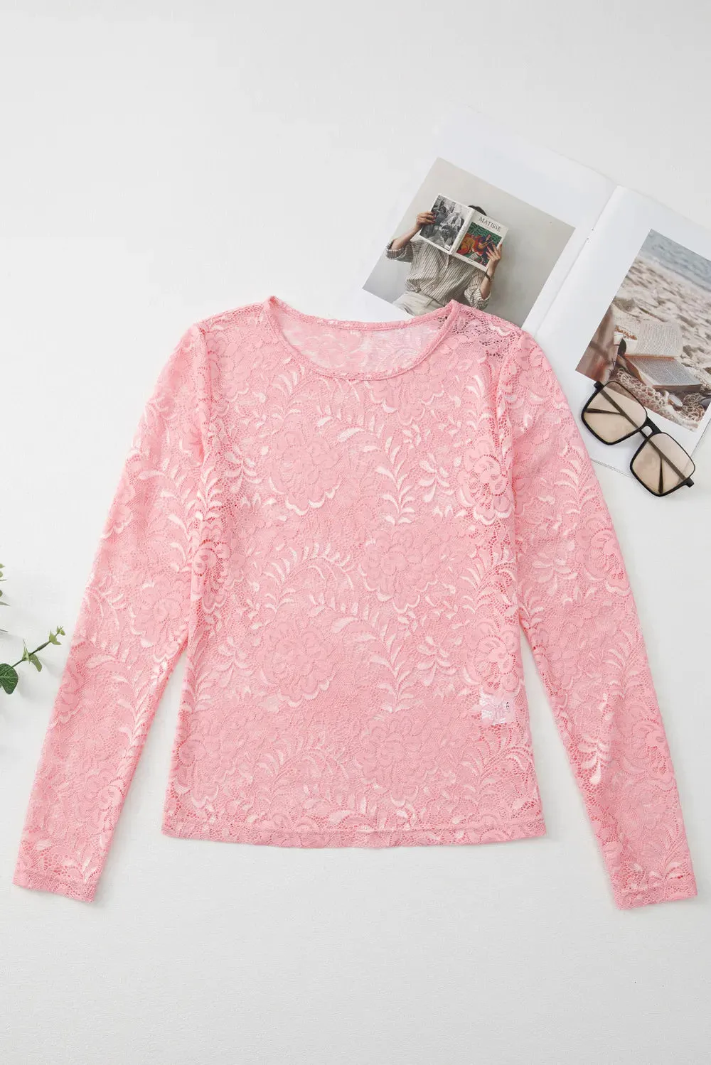 Lace Flower Round Neck Long Sleeve Top sold by Body Central product image thumbnail 3