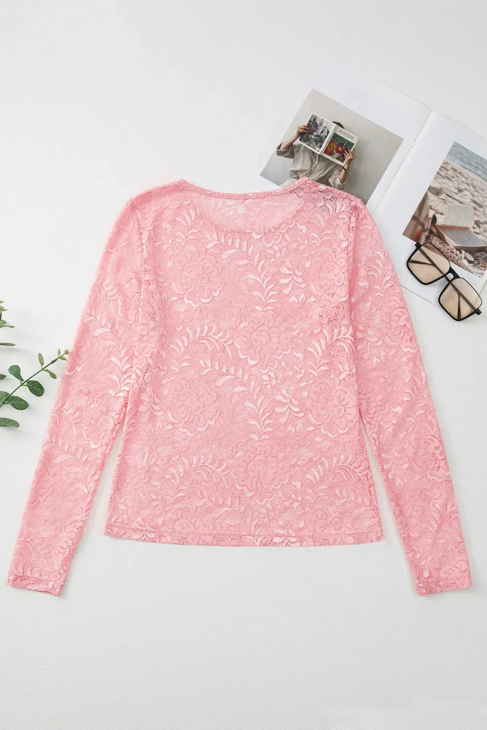 Lace Flower Round Neck Long Sleeve Top sold by Body Central product image thumbnail 4