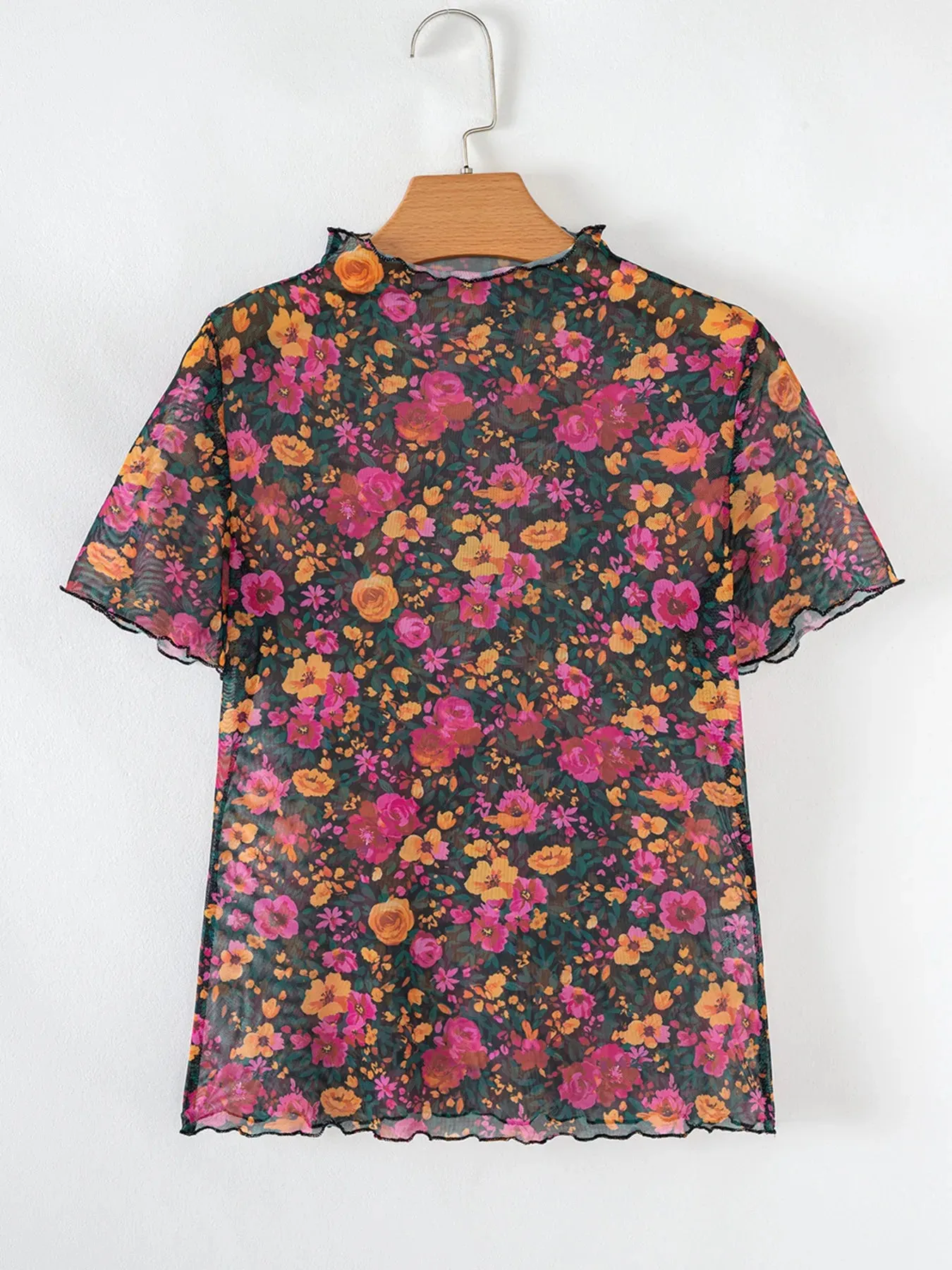 Floral Print Mock Neck Short Sleeve Top sold by Body Central product image thumbnail 2