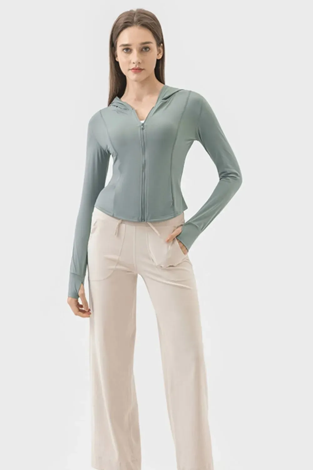 Pocketed Zip Up Hooded Long Sleeve Active Outerwear sold by Body Central product image thumbnail 3