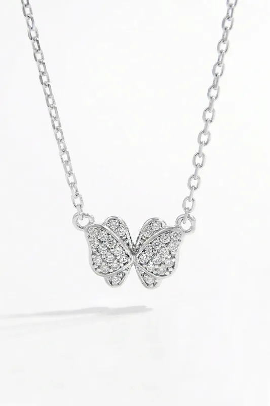 925 Sterling Silver Zircon Butterfly Pendant Necklace sold by Body Central
