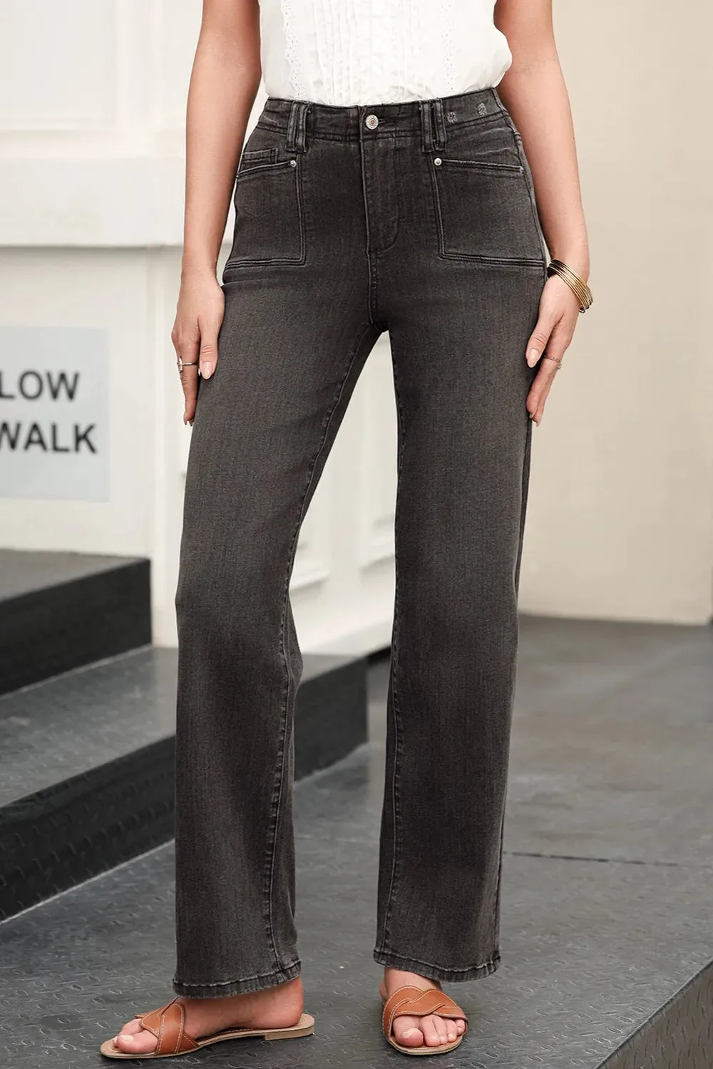 High-Waisted Wide-Leg Vintage Wash Jeans sold by Body Central product image thumbnail 4