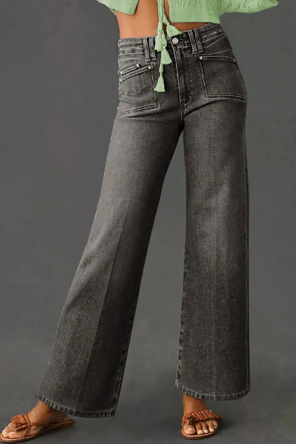 High-Waisted Wide-Leg Vintage Wash Jeans sold by Body Central