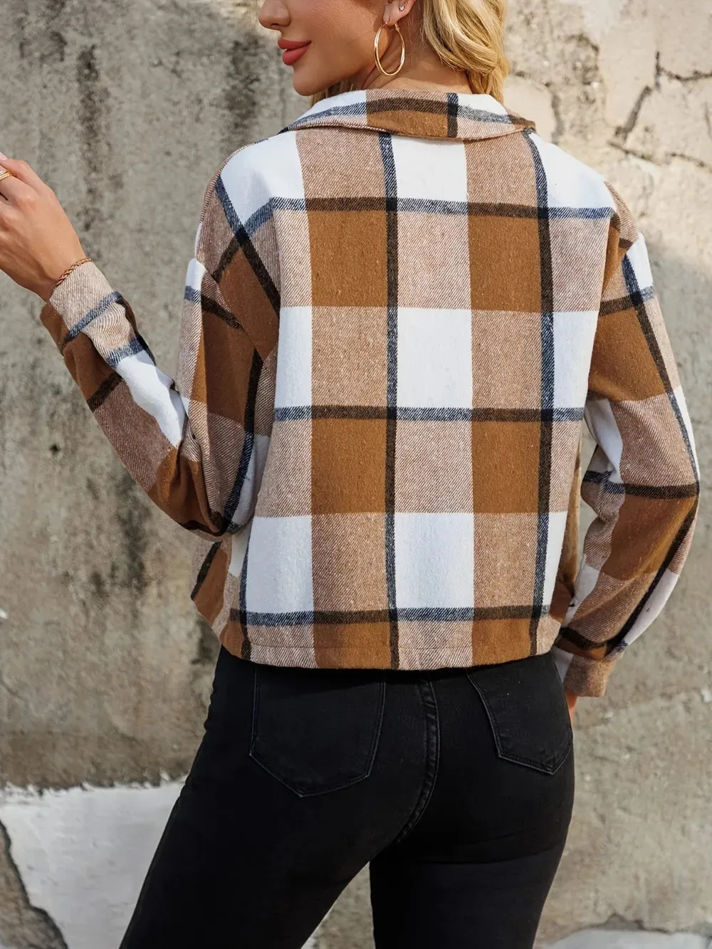 Plaid Collared Neck Cropped Jacket sold by Body Central product image thumbnail 3