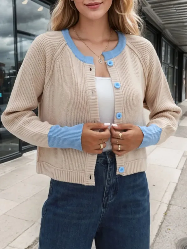 Contrast Button Up Long Sleeve Cardigan sold by Body Central