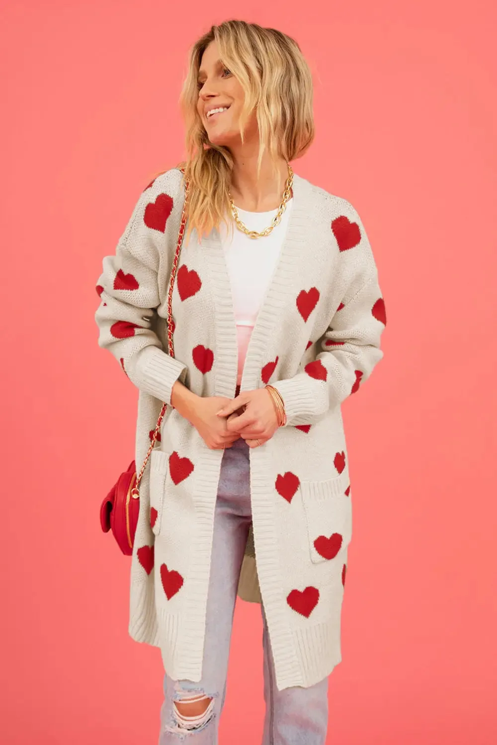 Heart Graphic Open Front Cardigan with Pockets sold by Body Central product image thumbnail 4