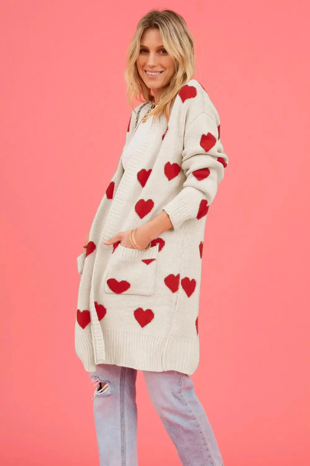 Heart Graphic Open Front Cardigan with Pockets sold by Body Central product image thumbnail 5