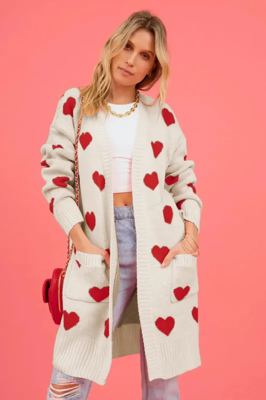 Heart Graphic Open Front Cardigan with Pockets sold by Body Central