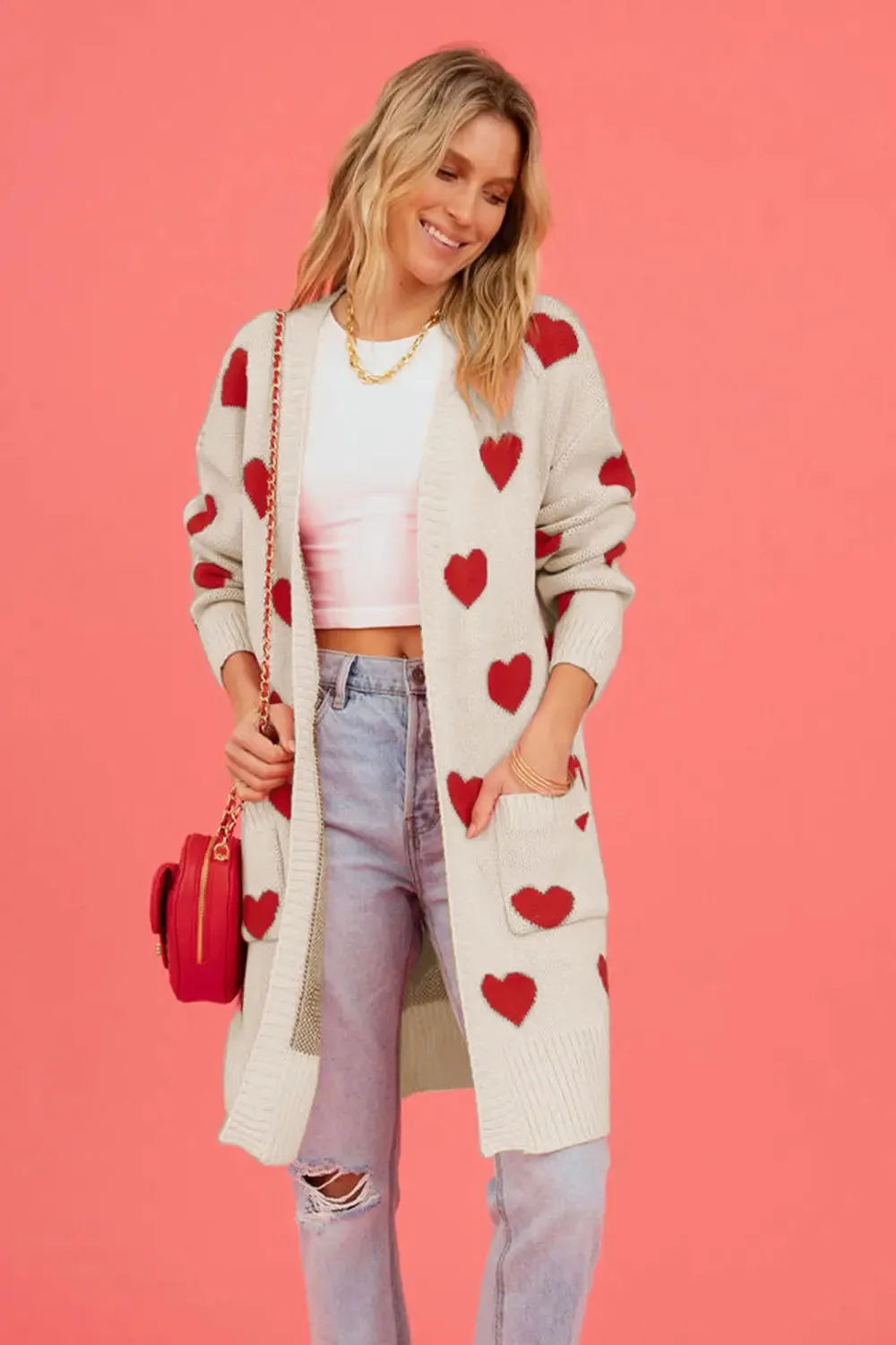 Heart Graphic Open Front Cardigan with Pockets sold by Body Central product image thumbnail 3