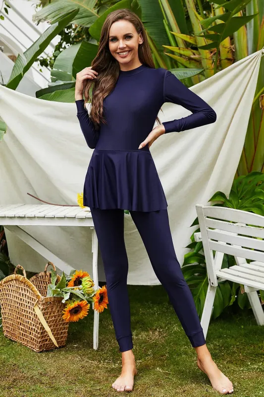Mock Neck Long Sleeve One-Piece Swimwear sold by Body Central