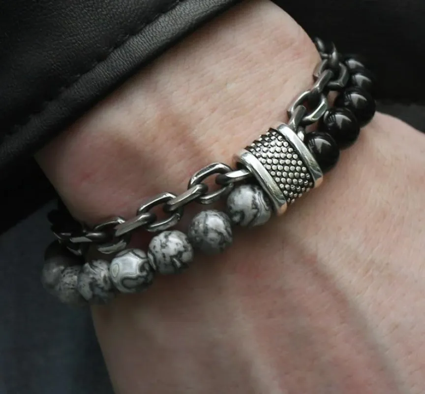 Natural Map Stone Tiger Eye Men's Beaded Bracelet sold by Body Central