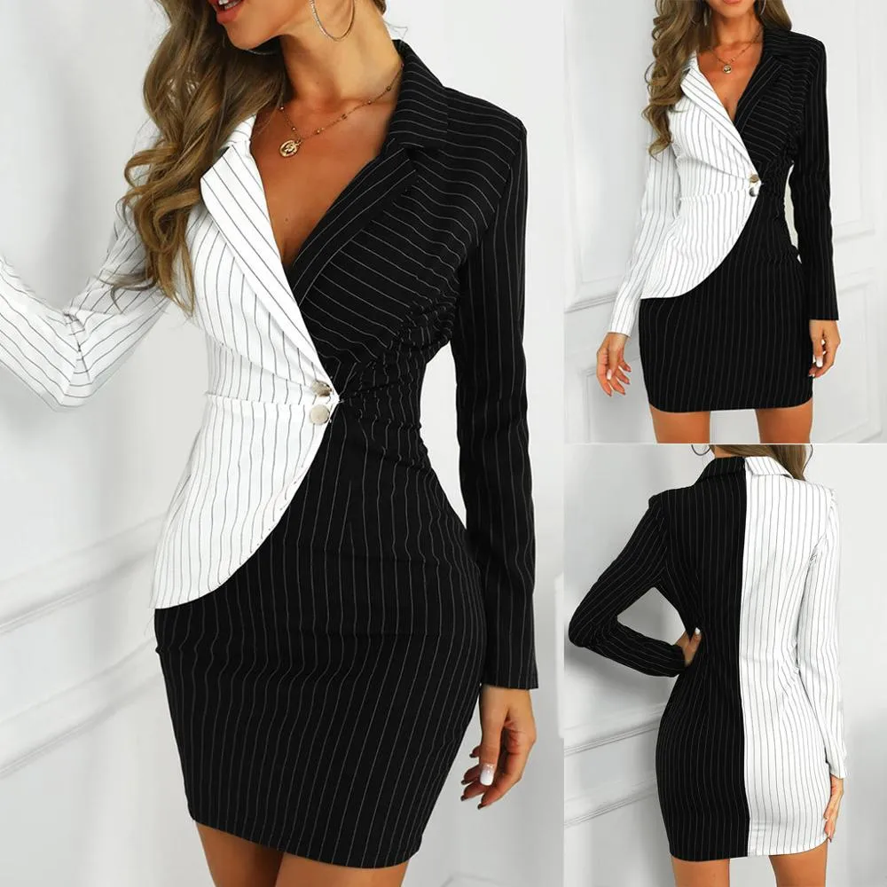 Long Sleeve Buttons Formal Dress Solid Turn Down Neck sold by Body Central product image thumbnail 4
