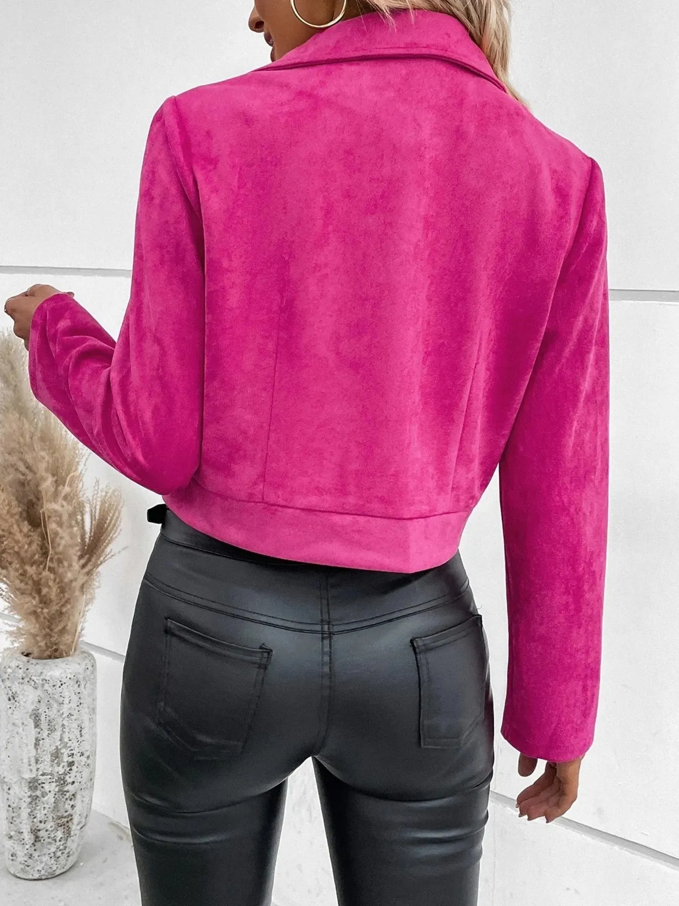 Zip Up Suede Cropped Moto Jacket sold by Body Central product image thumbnail 3