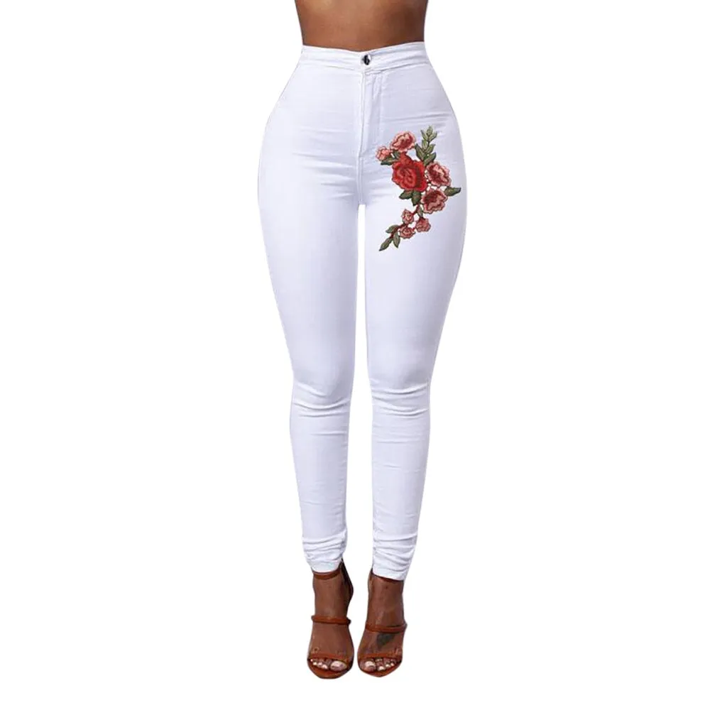 Casual Skinny Floral Applique Elastic High Waist Stretch Slim Pencil Jeans sold by Body Central product image thumbnail 4