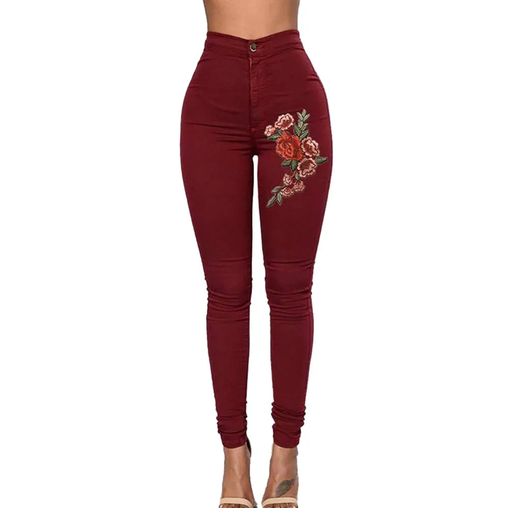 Casual Skinny Floral Applique Elastic High Waist Stretch Slim Pencil Jeans sold by Body Central product image thumbnail 2