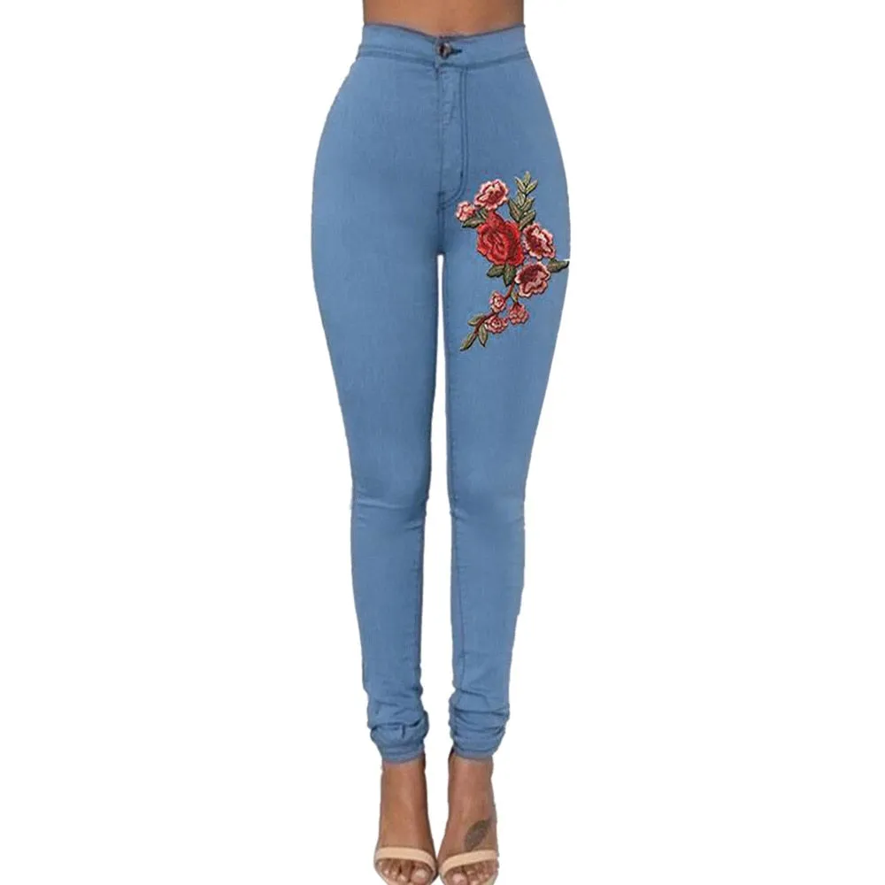 Casual Skinny Floral Applique Elastic High Waist Stretch Slim Pencil Jeans sold by Body Central product image thumbnail 3