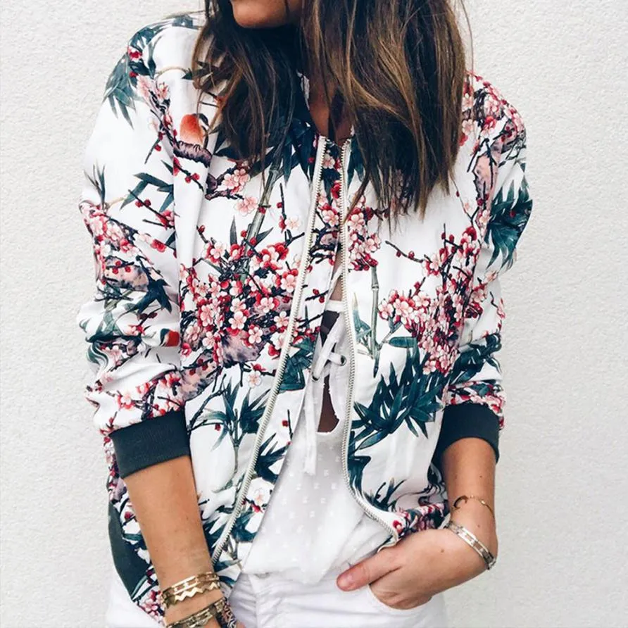 Retro Floral Zipper Up Outwear Bomber sold by Body Central