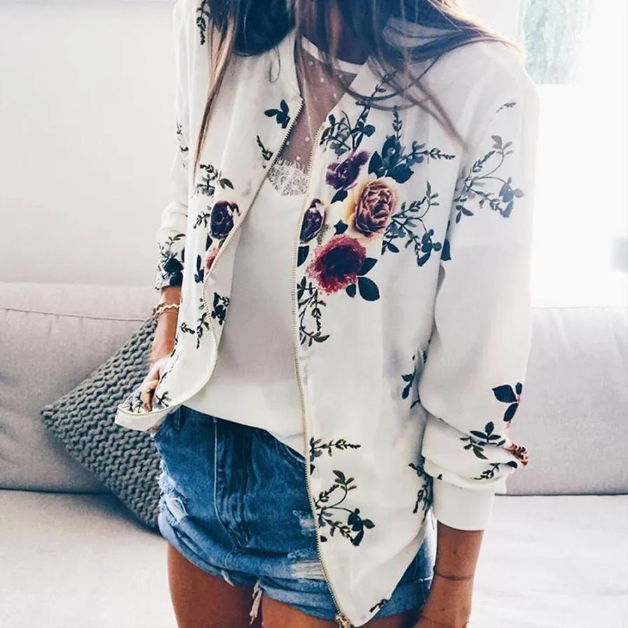Retro Floral Zipper Up Outwear Bomber sold by Body Central product image thumbnail 4