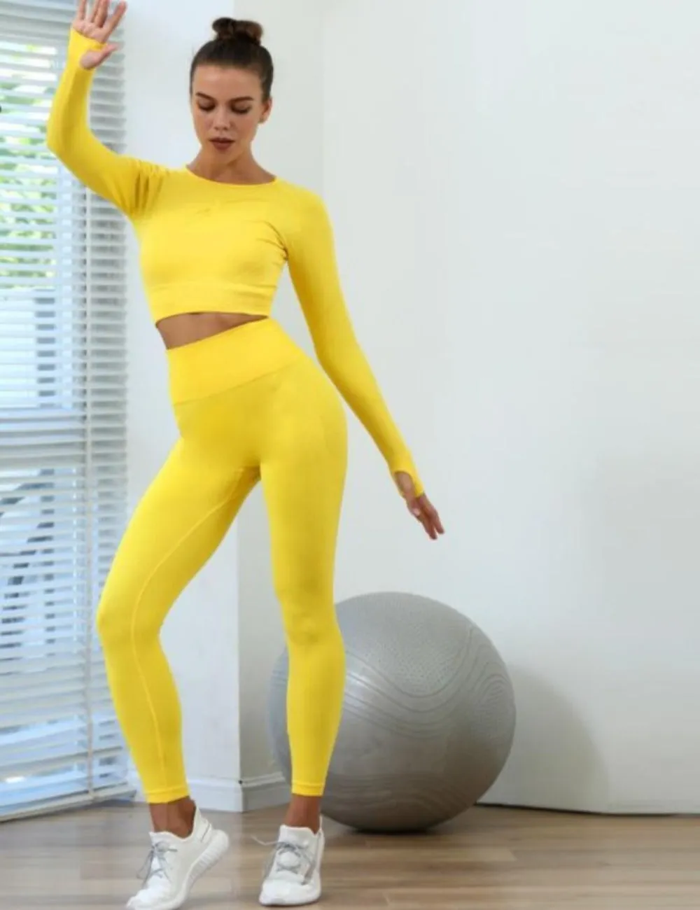 Long Sleeve Sports Set Fitness Yoga High Waist Leggings sold by Body Central