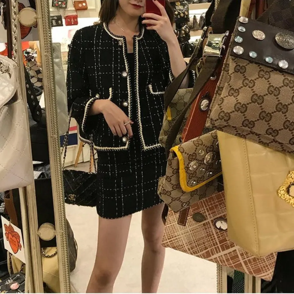 Short Woolen Tweed Jacket Skirt Two Piece Outfit Set sold by Body Central product image thumbnail 2