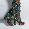 Colorful High Heels Thick Mid-calf Distressed Pointed Toe Zip Pleated Boots sold by Body Central