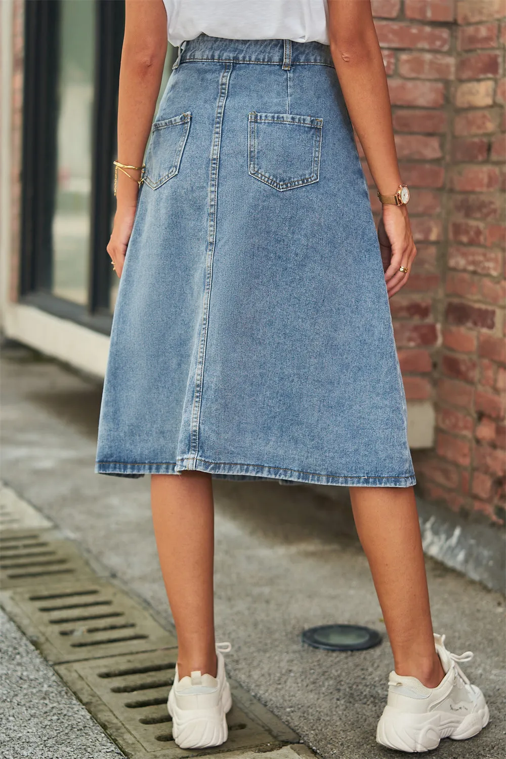 Button Front A-Line Denim Skirt sold by Body Central product image thumbnail 2