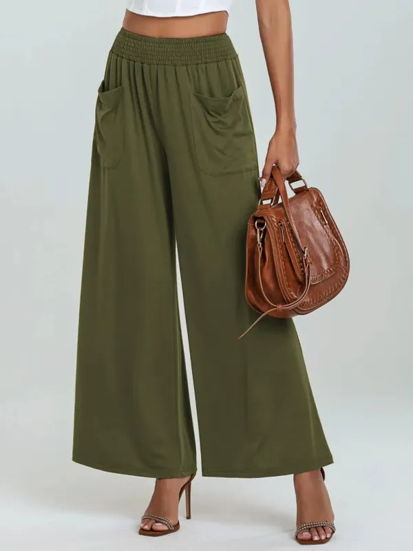 Pocketed Elastic Waist Wide Leg Pants sold by Body Central